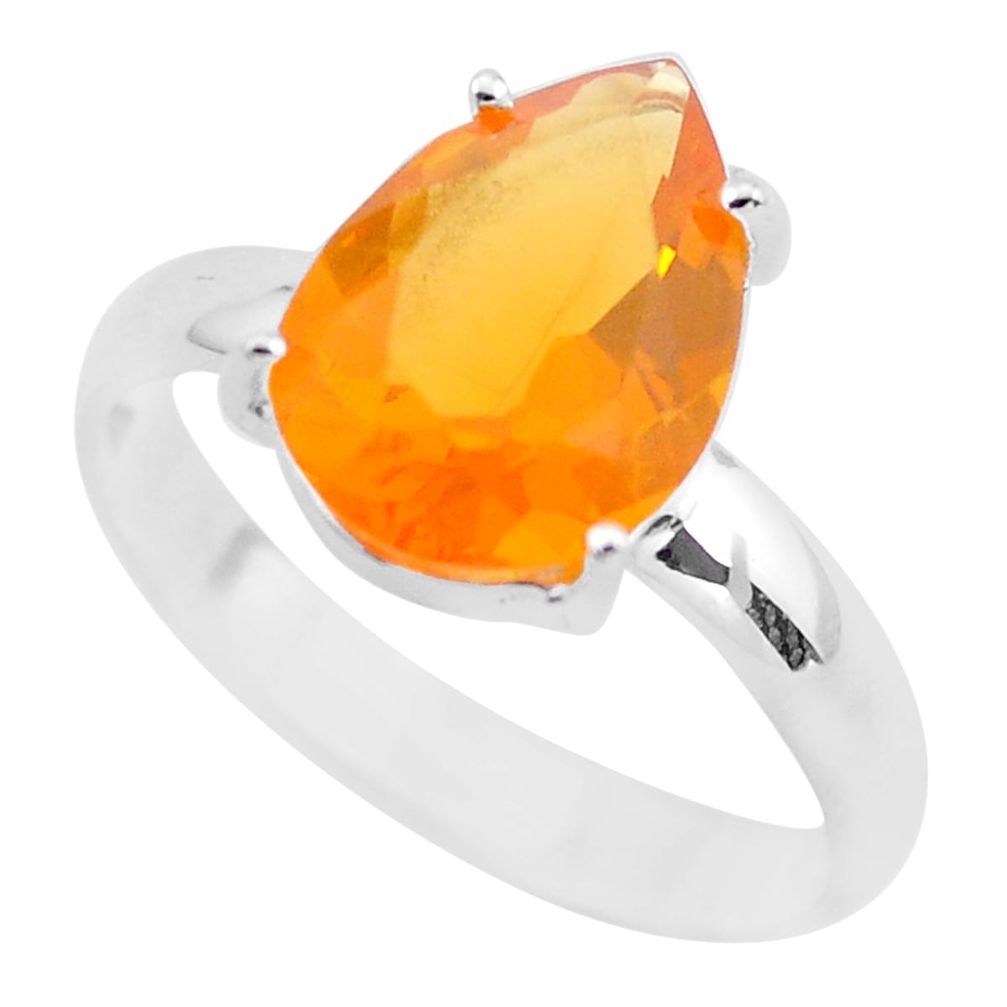 Faceted natural orange mexican fire opal 925 silver solitaire ring size 9 p54343