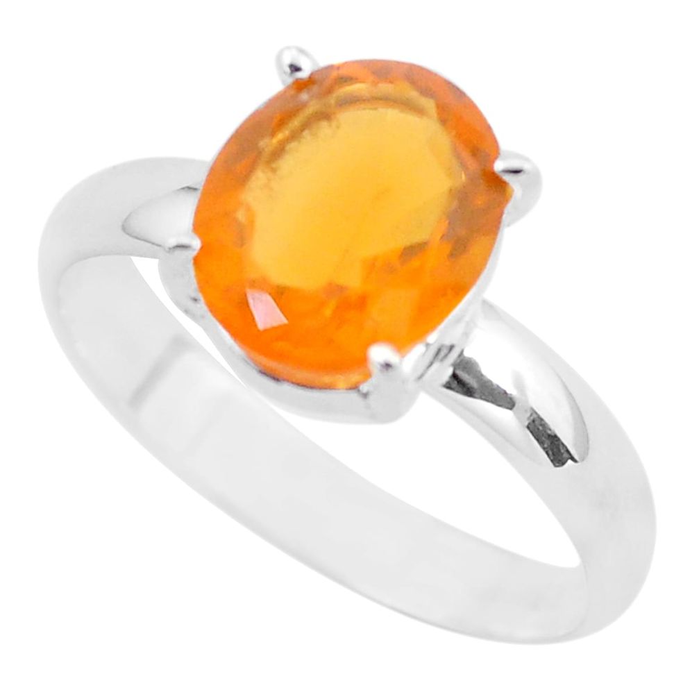 Faceted natural orange mexican fire opal 925 silver solitaire ring size 9 p54345