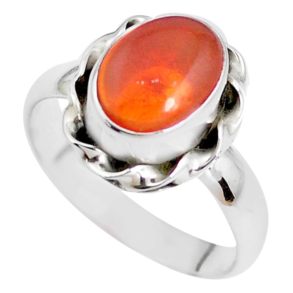 Faceted natural orange mexican fire opal silver solitaire ring size 7.5 p41681