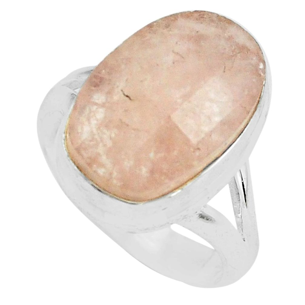 12.04cts faceted natural orange morganite silver solitaire ring size 8.5 p68429