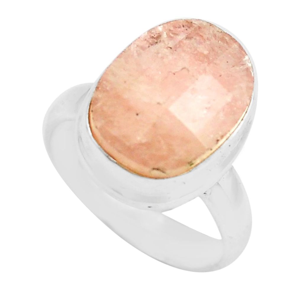 10.70cts faceted natural orange morganite silver solitaire ring size 7 p71474