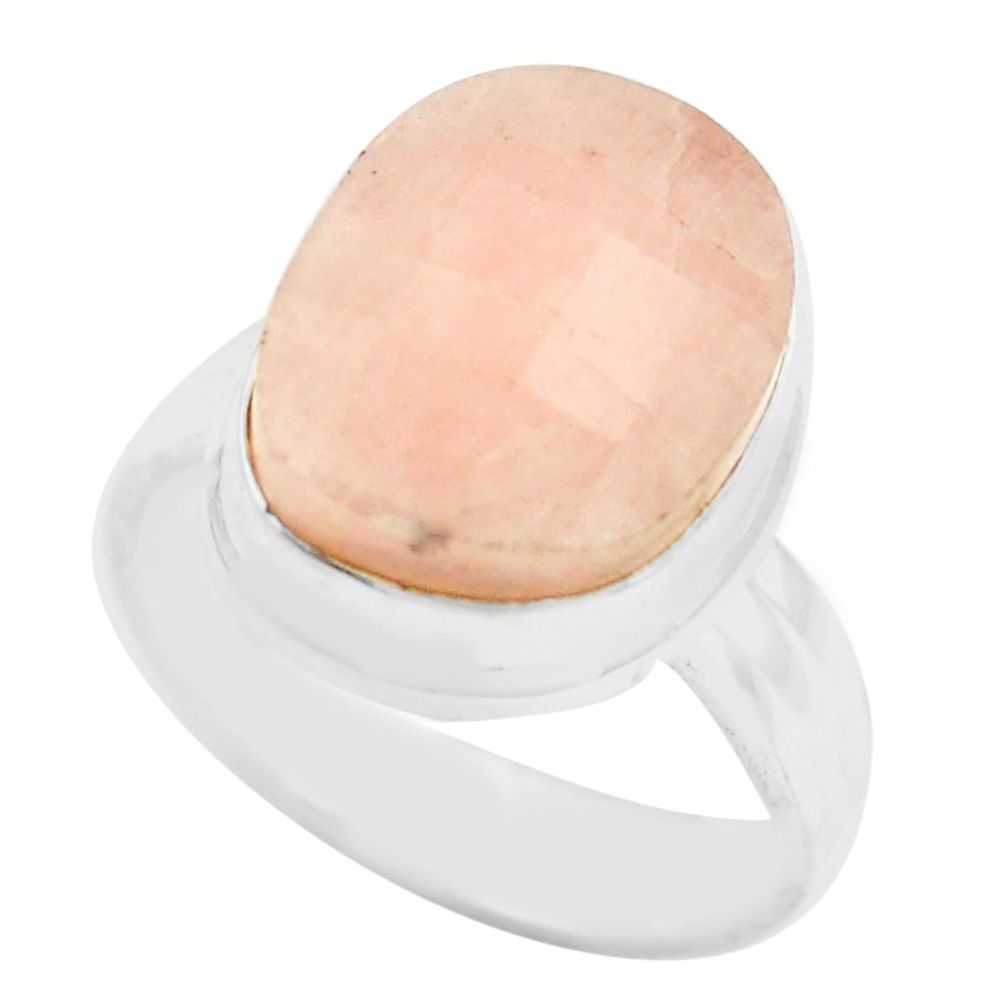 6.98cts faceted natural orange morganite silver solitaire ring size 6.5 p71475