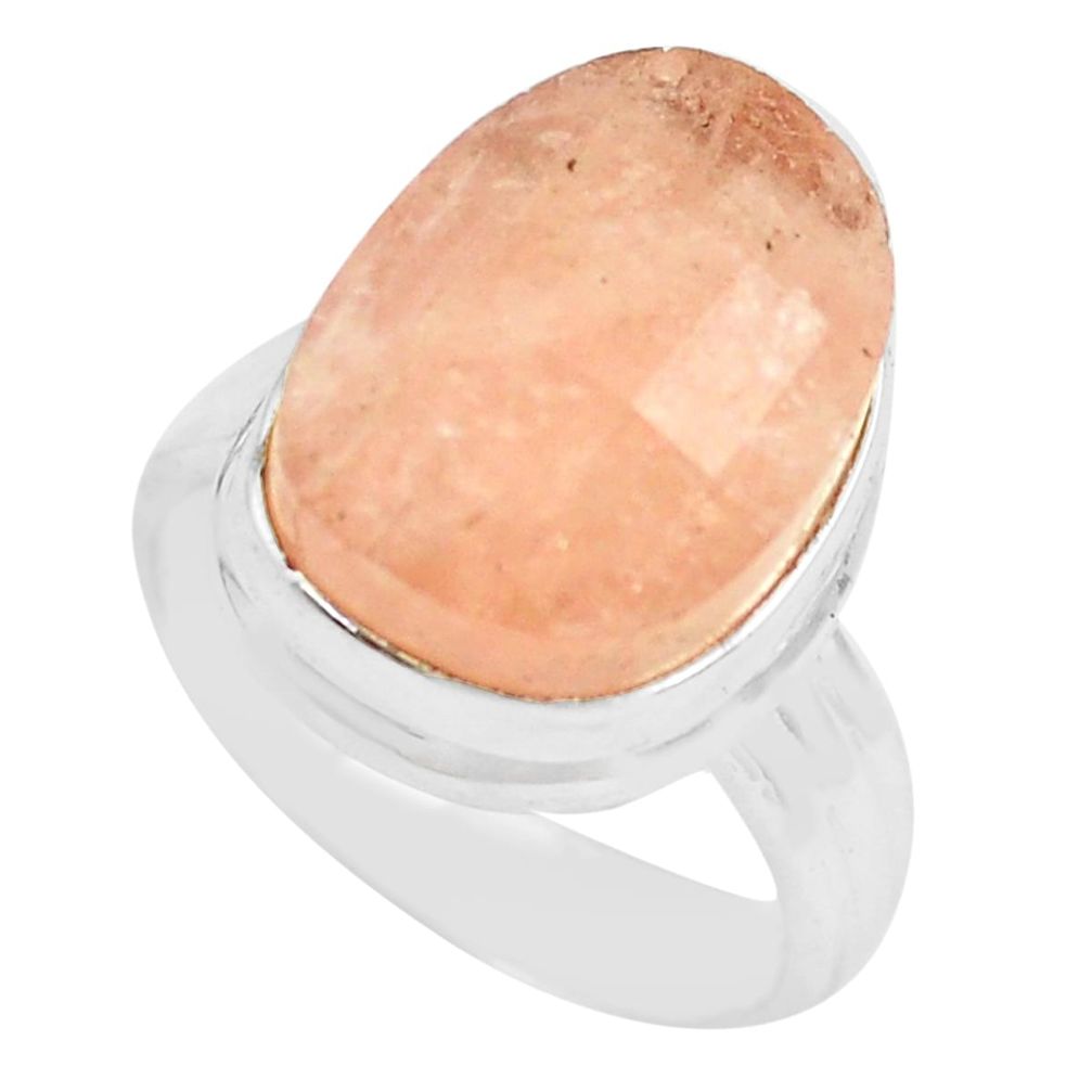 11.02cts faceted natural orange morganite silver solitaire ring size 6.5 p71479