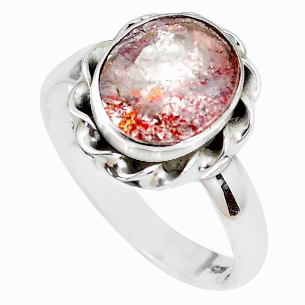 Faceted natural red strawberry quartz 925 silver solitaire ring size 7.5 p41743