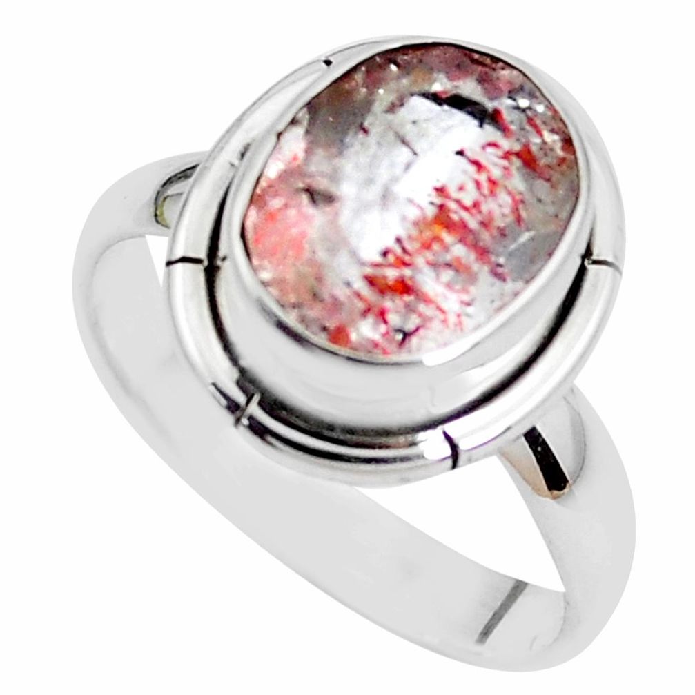 Faceted natural red strawberry quartz 925 silver solitaire ring size 7.5 p41745