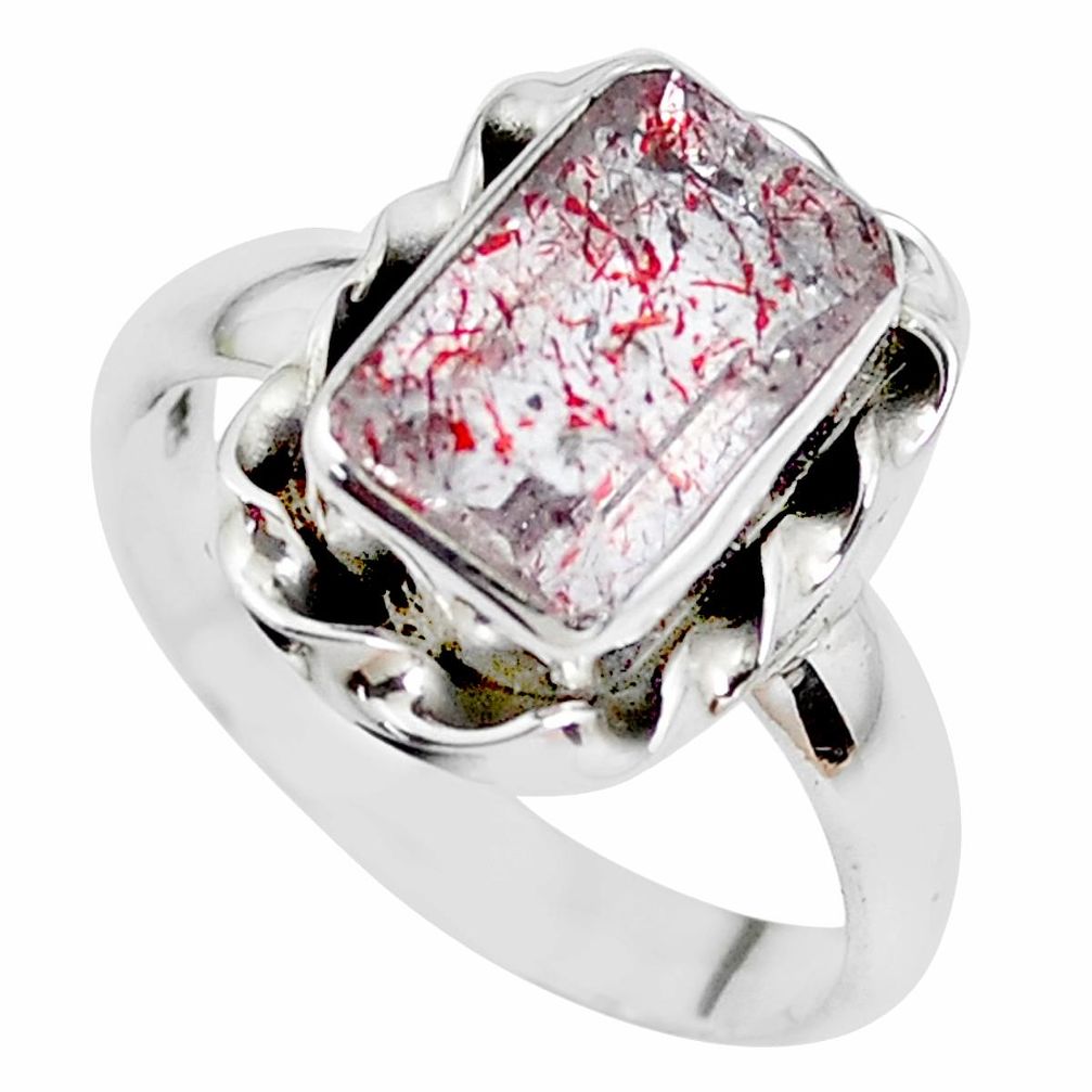 Faceted natural red strawberry quartz 925 silver solitaire ring size 7.5 p41749