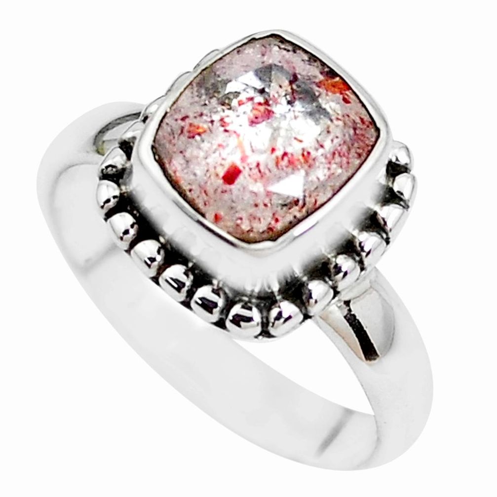 Faceted natural red strawberry quartz 925 silver solitaire ring size 7 p41752