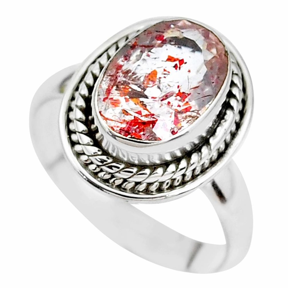 Faceted natural red strawberry quartz 925 silver solitaire ring size 7 p41754