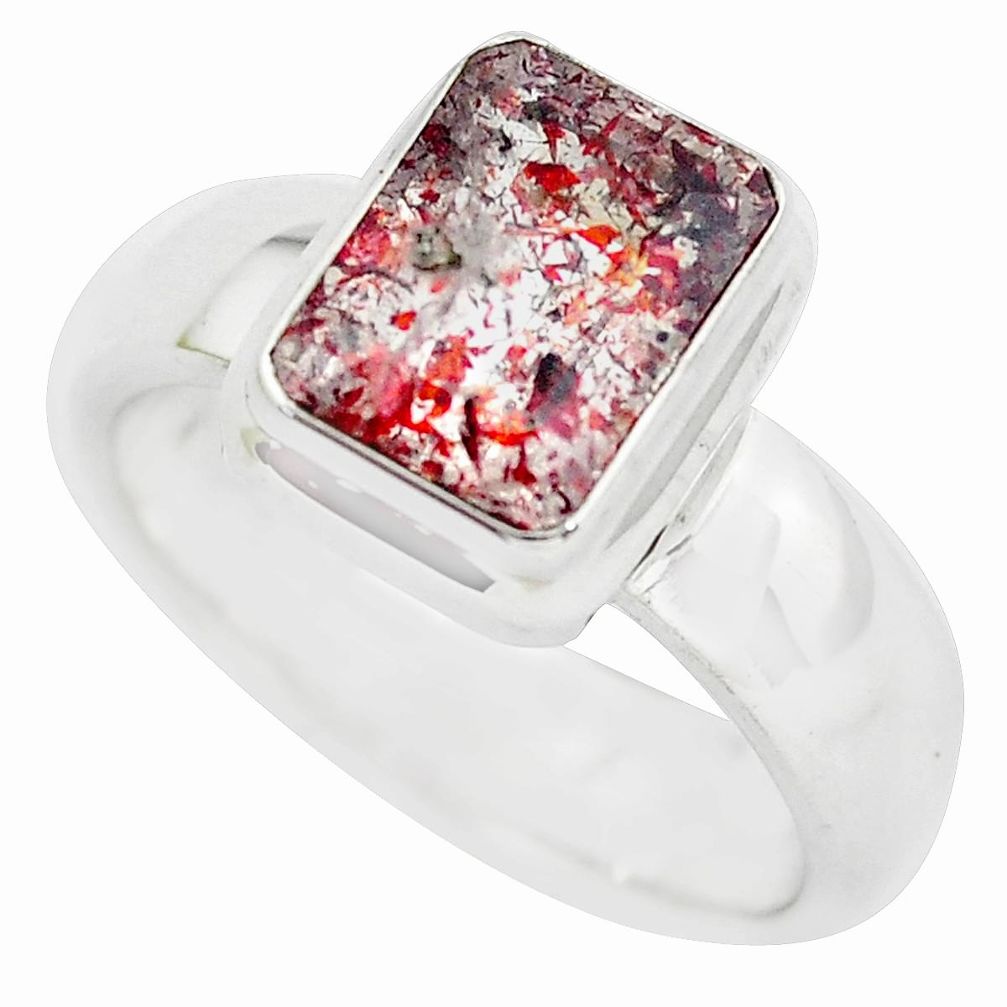Faceted natural red strawberry quartz 925 silver solitaire ring size 8 p54321