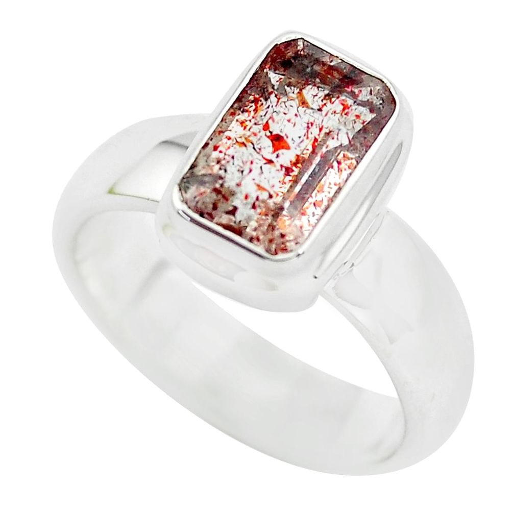 Faceted natural red strawberry quartz 925 silver solitaire ring size 8 p54329