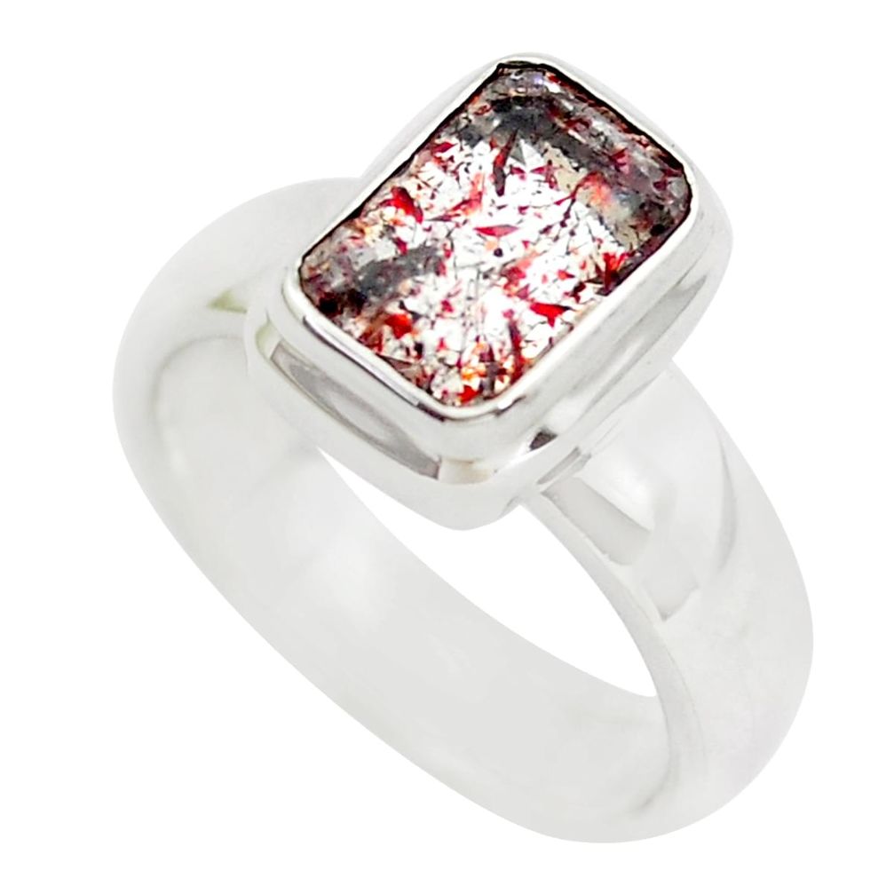 Faceted natural red strawberry quartz 925 silver solitaire ring size 5.5 p54490