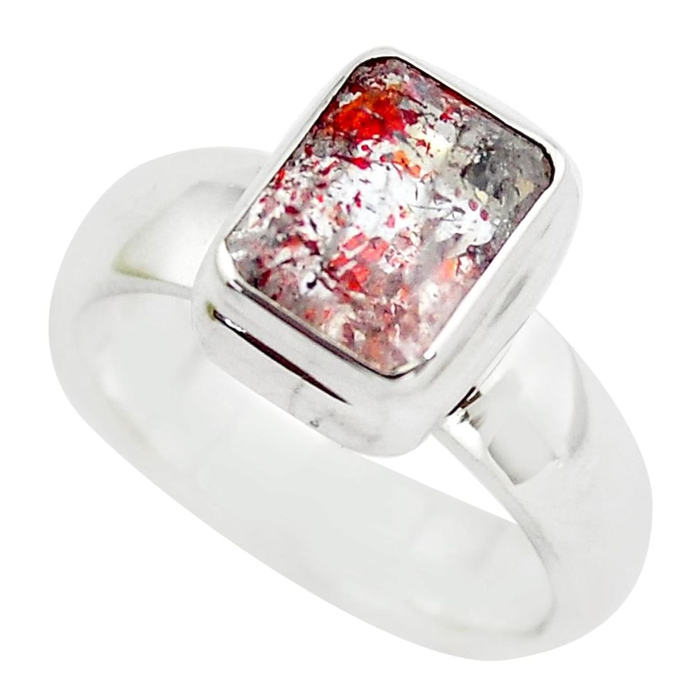 Faceted natural red strawberry quartz 925 silver solitaire ring size 6.5 p54491