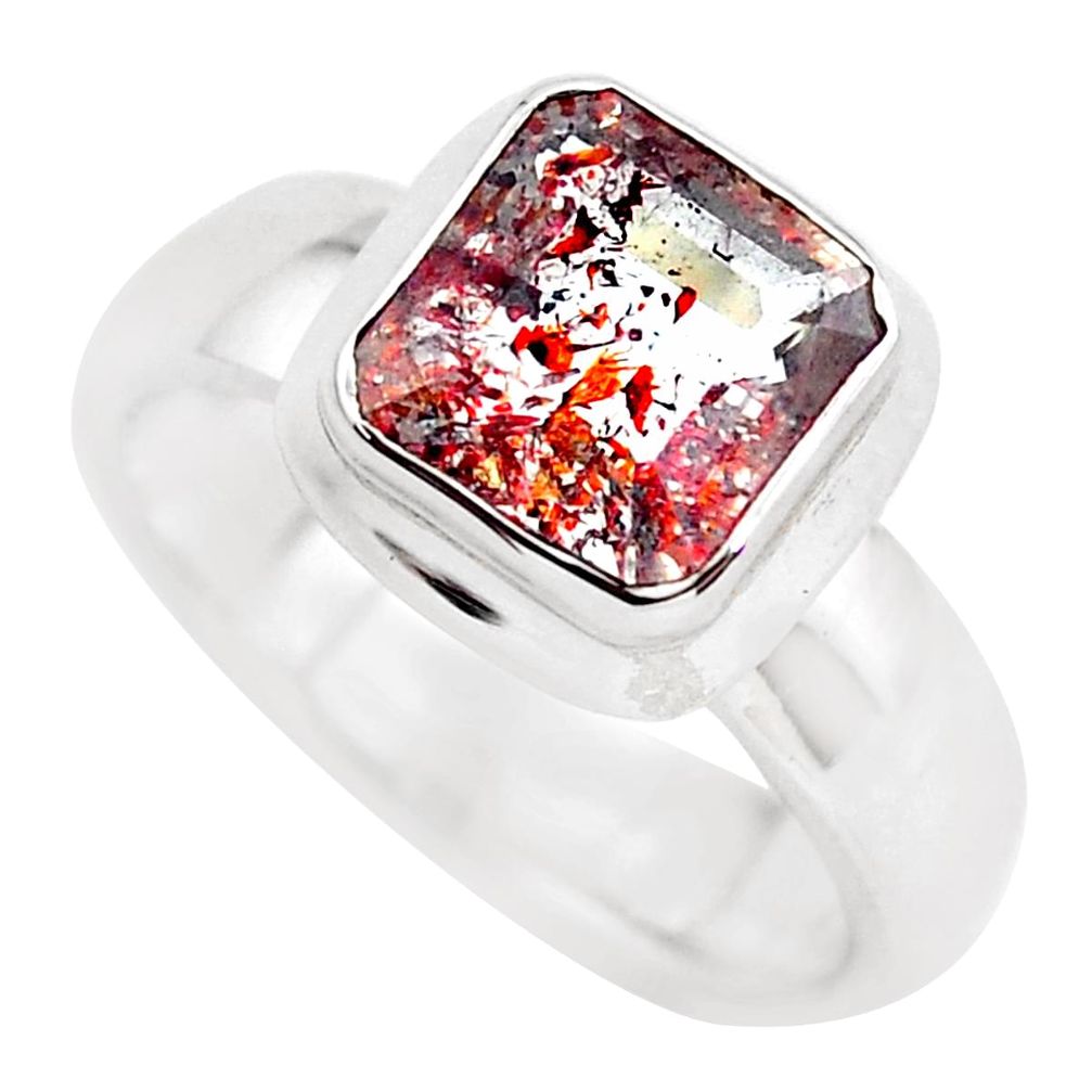 Faceted natural red strawberry quartz 925 silver solitaire ring size 6.5 p54492