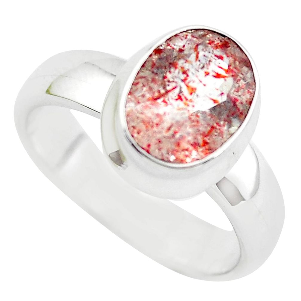 Faceted natural red strawberry quartz 925 silver solitaire ring size 10 p54495