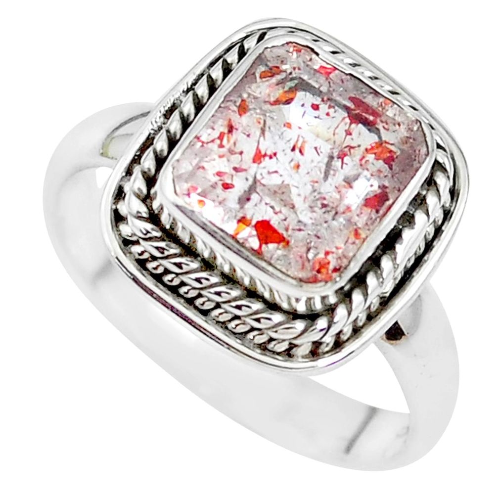 5.13cts faceted natural strawberry quartz silver solitaire ring size 8 p41747