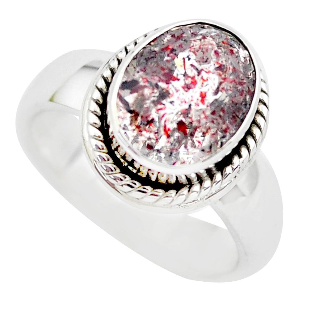 4.61cts faceted natural strawberry quartz silver solitaire ring size 6.5 p54494