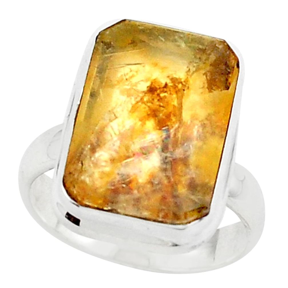 10.64cts faceted yellow dendritic quartz silver solitaire ring size 6.5 p75926