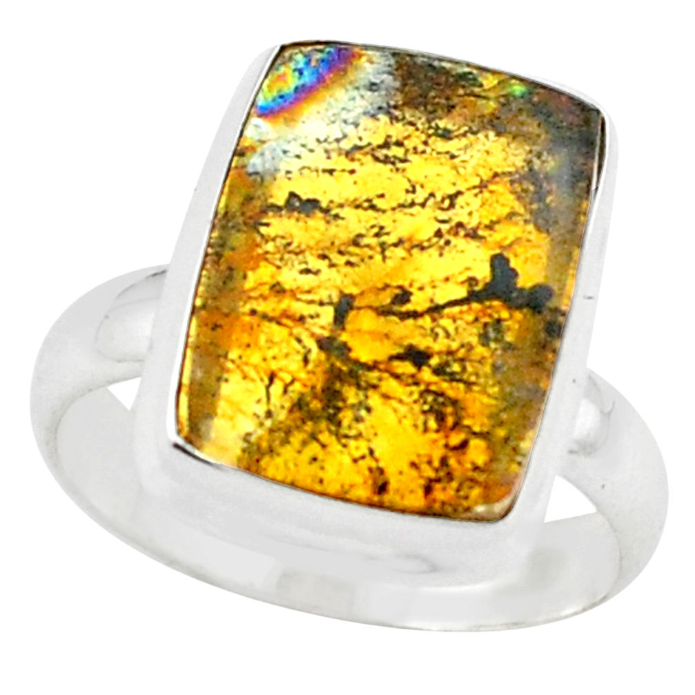 10.35cts faceted yellow dendritic quartz silver solitaire ring size 8.5 p75930