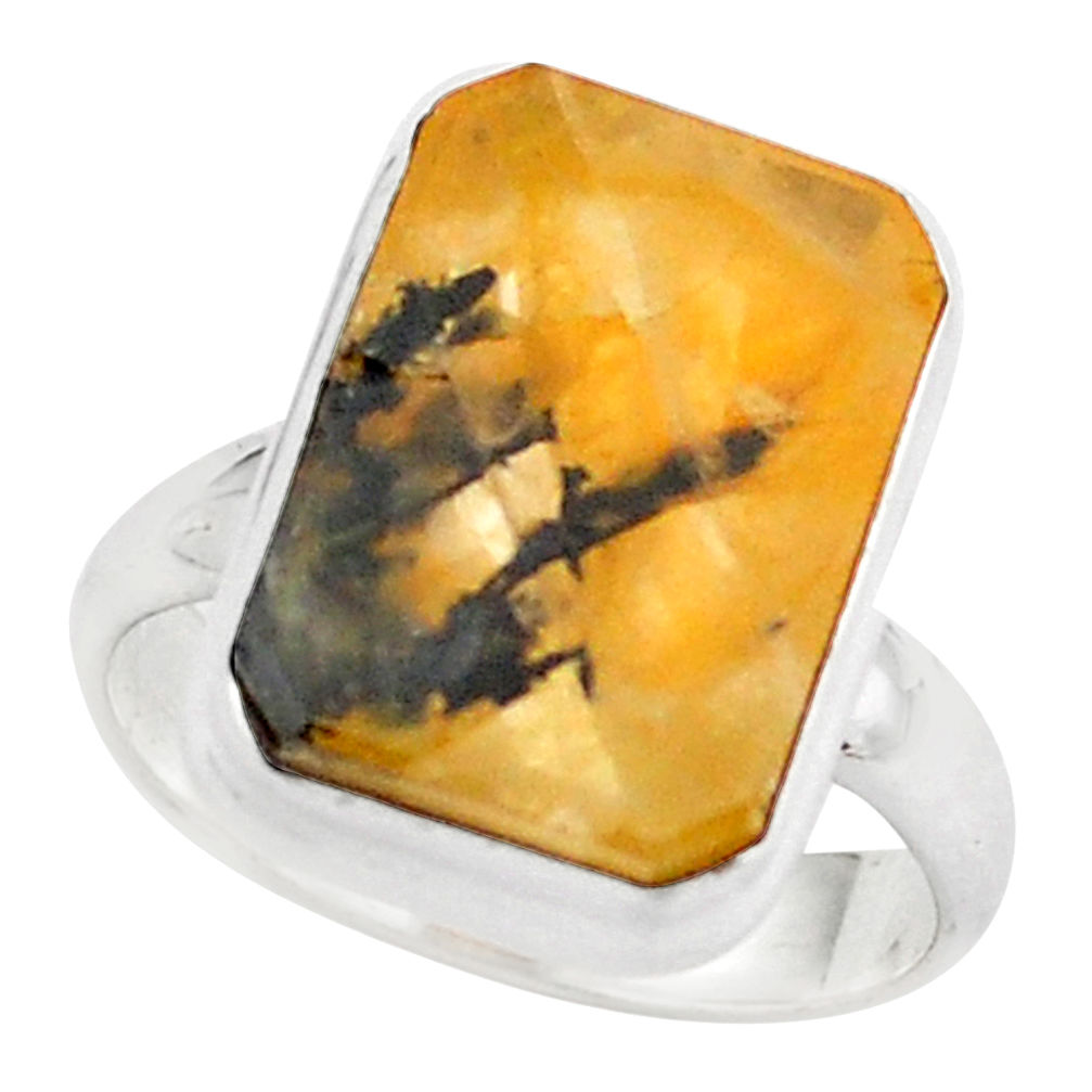 9.65cts faceted yellow dendritic quartz silver solitaire ring size 7.5 p75935