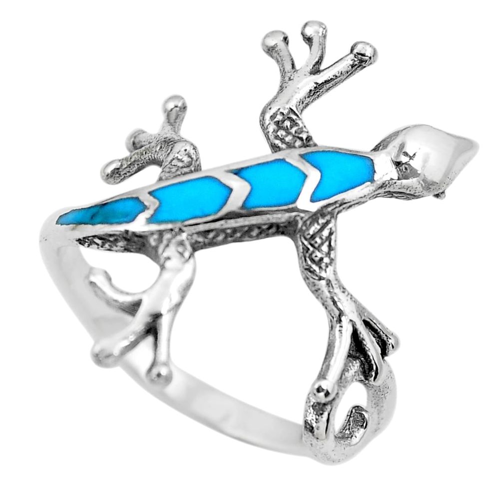 3.48gms fine blue turquoise enamel 925 sterling silver lizard ring size 8 c2524