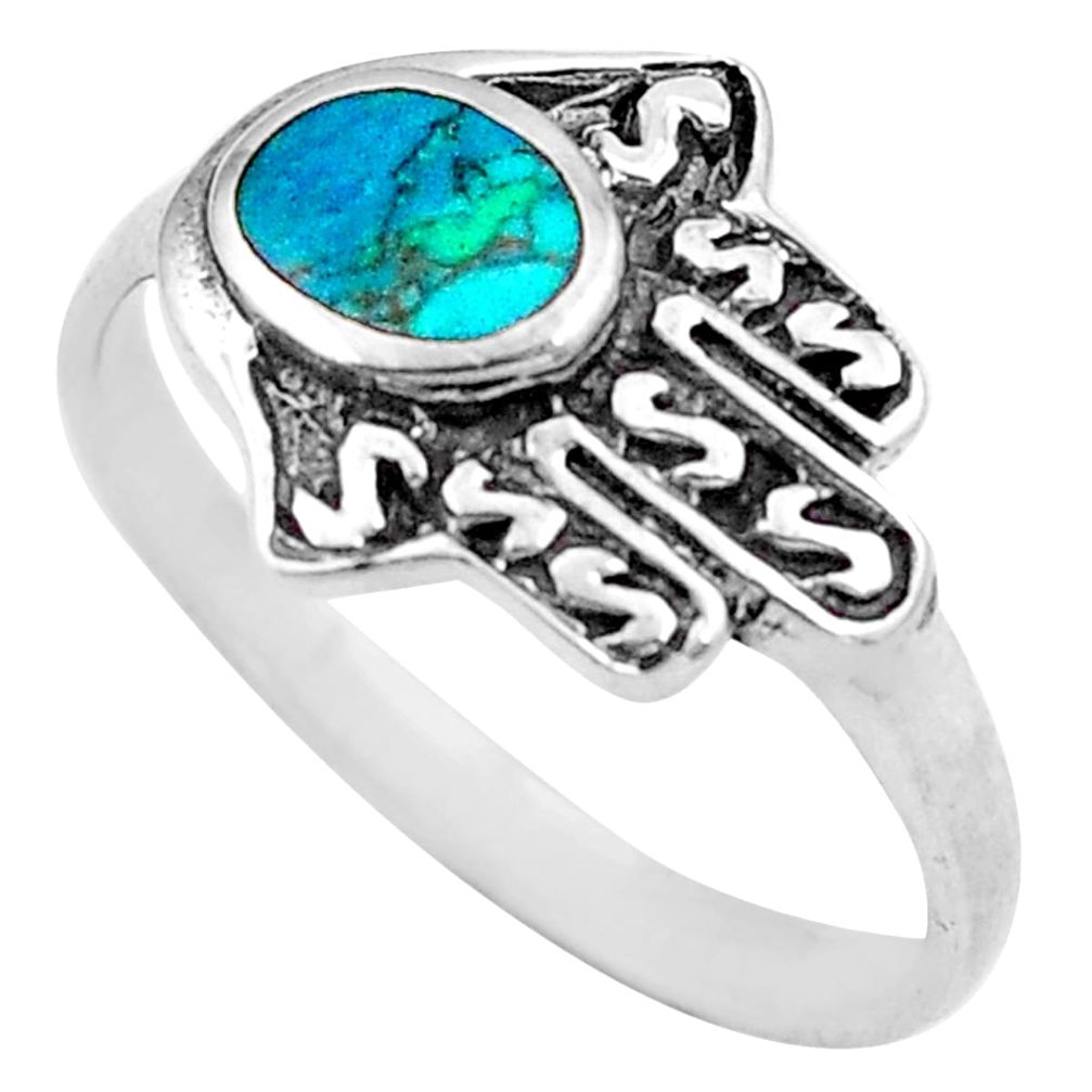 3.89gms fine green turquoise 925 silver hand of god hamsa ring size 9 c4169