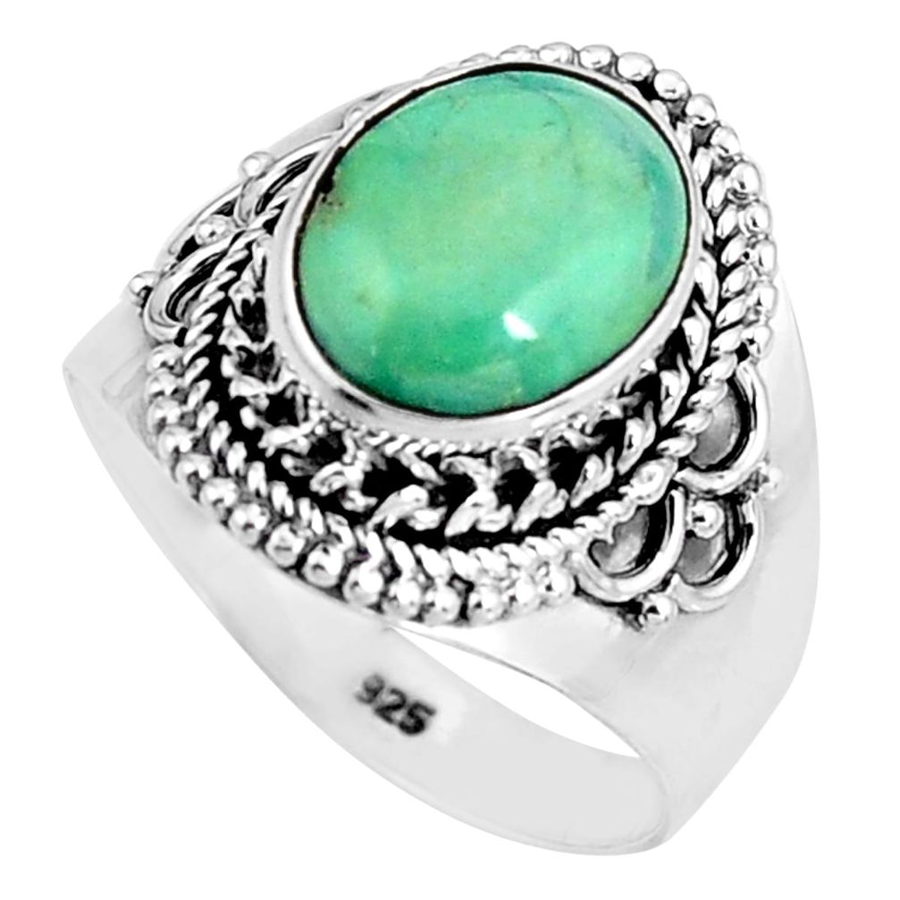 5.27cts fine green turquoise 925 silver solitaire ring jewelry size 8.5 p92666