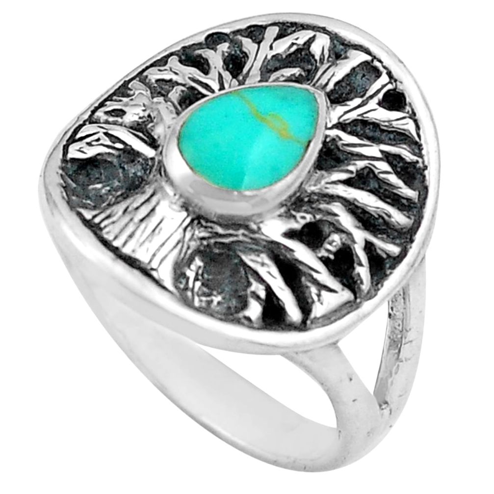 6.26gms fine green turquoise enamel 925 silver tree of life ring size 7 c4175