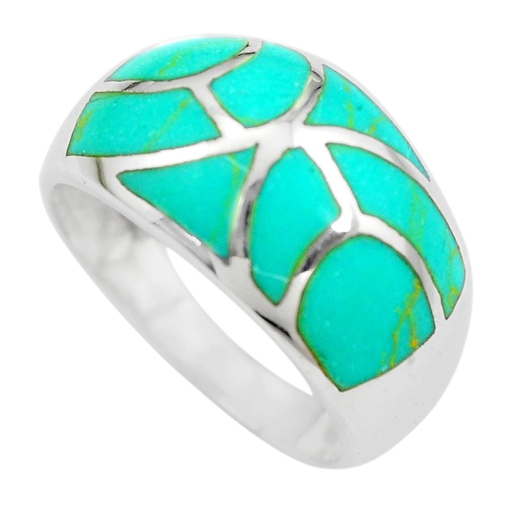 4.69gms fine green turquoise enamel 925 sterling silver ring size 8 c2529