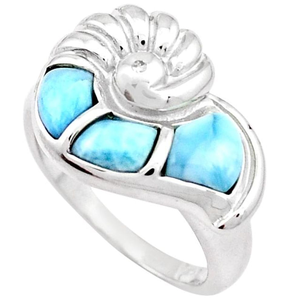 GALLANT NATURAL LARIMAR STONE 925 STERLING SILVER SNAIL SHELL RING SIZE 9 H13851