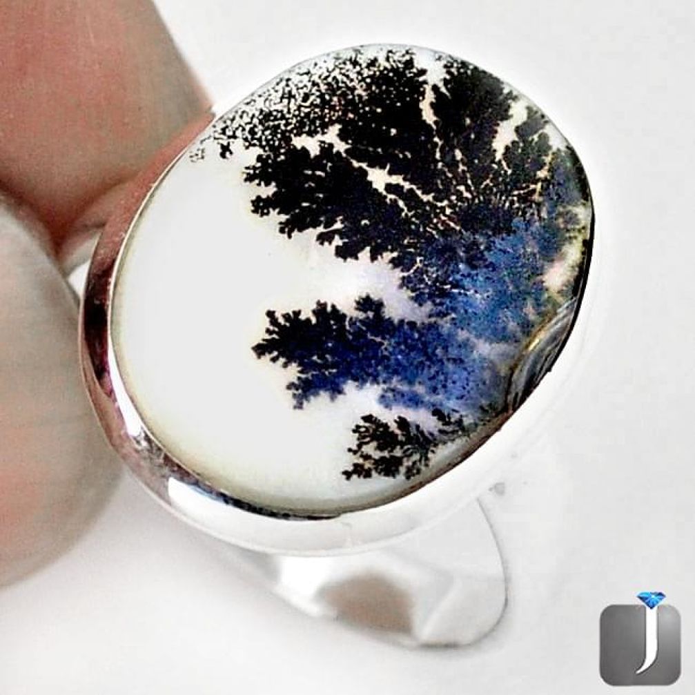 GORGEOUS NATURAL SCENIC RUSSIAN DENDRITIC AGATE 925 SILVER RING SIZE 8 G28867