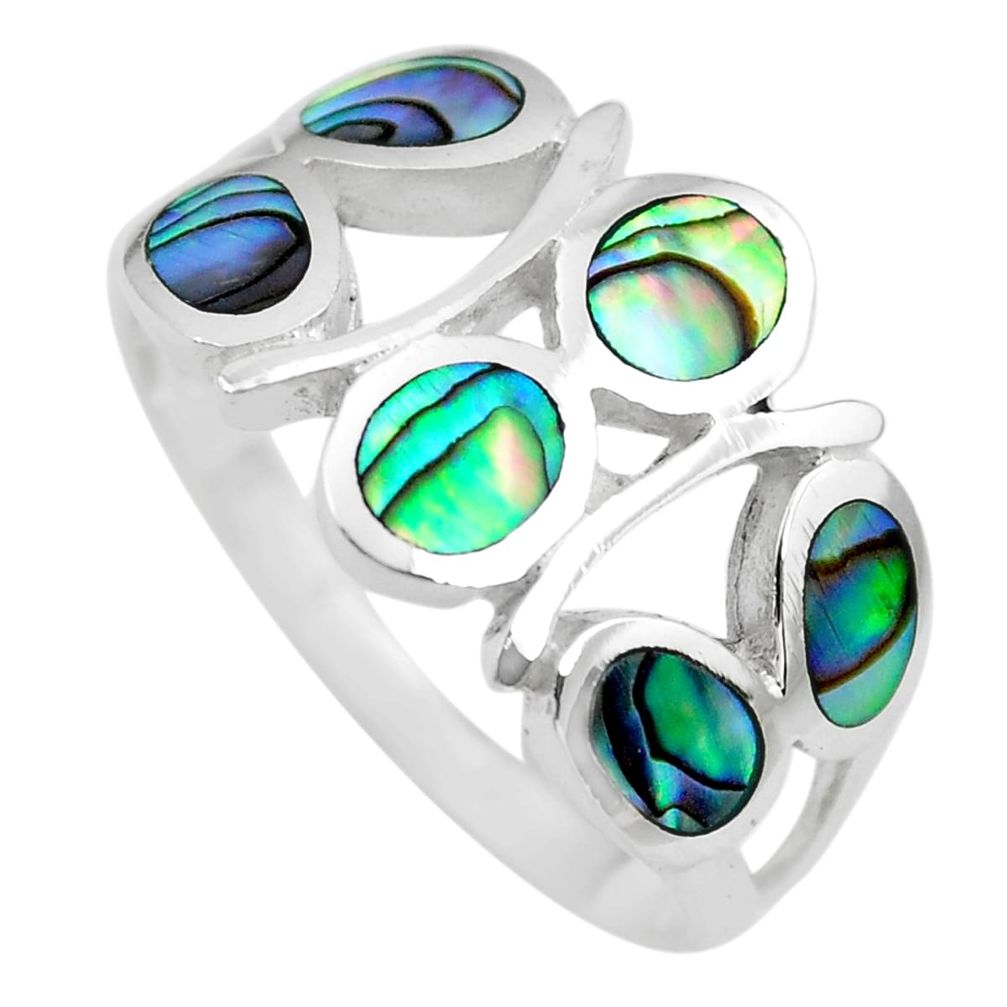 3.47gms green abalone paua seashell enamel 925 silver ring size 8 c2531