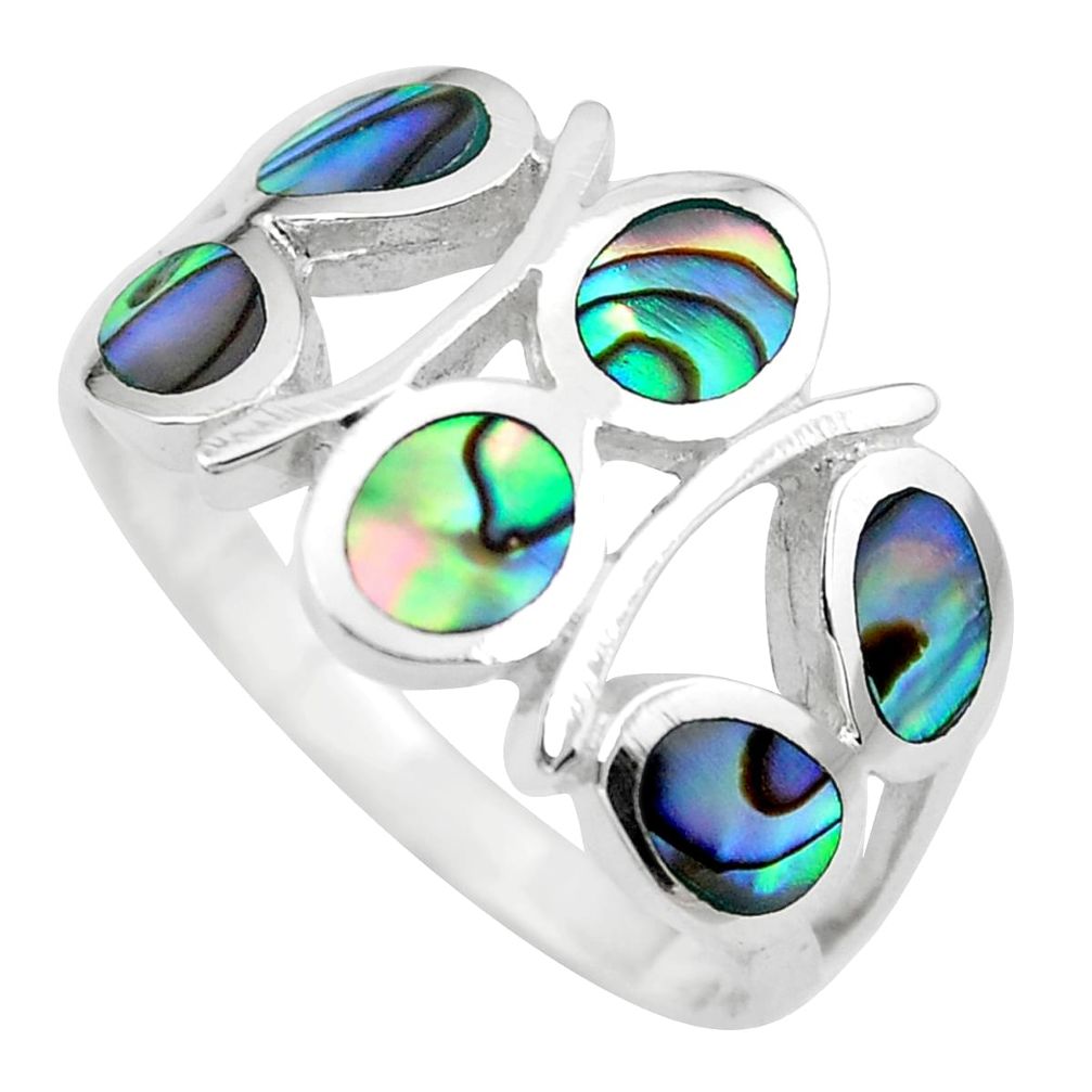 3.69gms green abalone paua seashell enamel 925 silver ring size 7 c2539