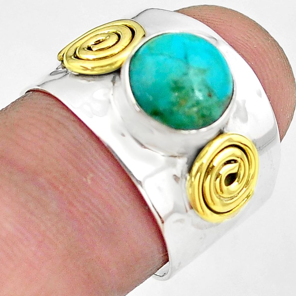 Green arizona mohave turquoise 925 silver 14k gold solitaire ring size 7 p81073