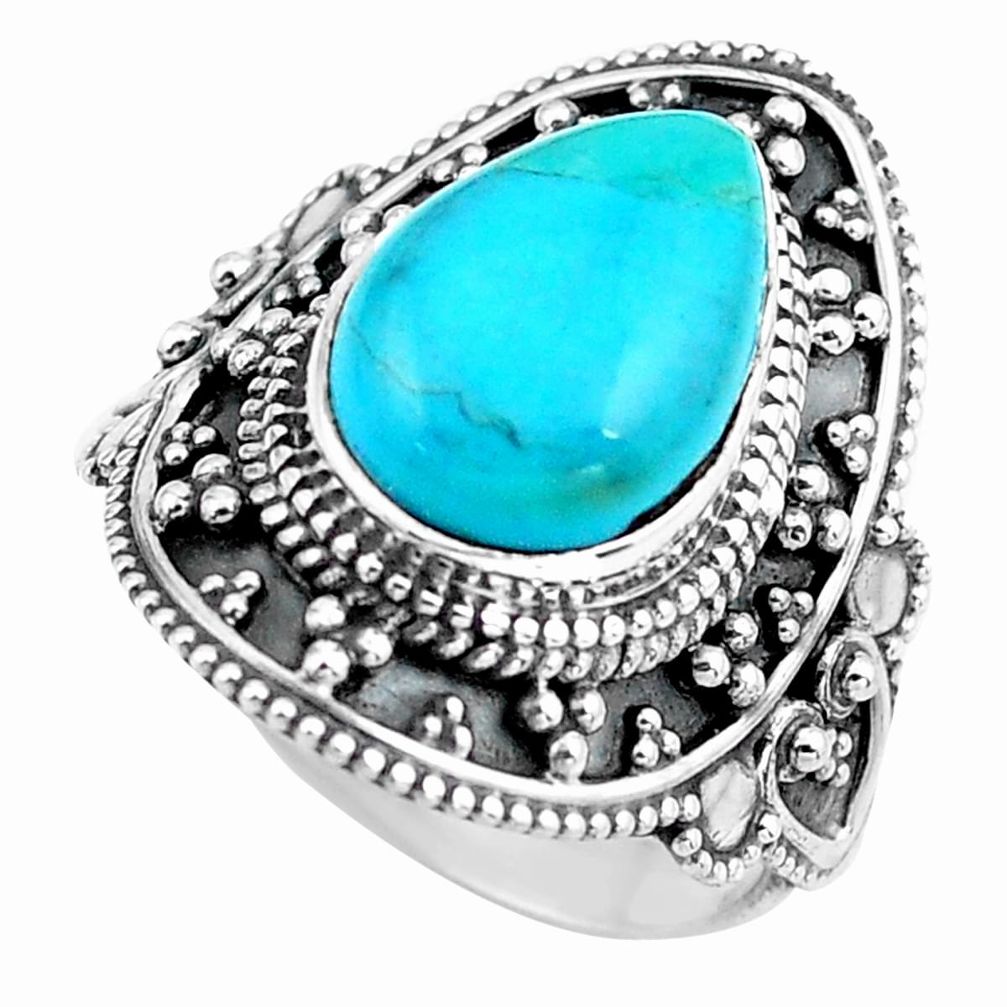 5.31cts green arizona mohave turquoise 925 silver solitaire ring size 7 p86936