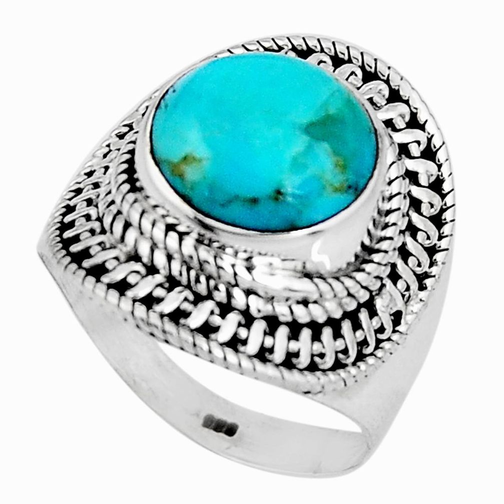 6.57cts green arizona mohave turquoise 925 silver solitaire ring size 8 p92528