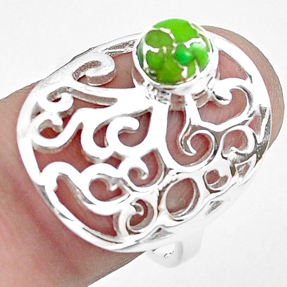 1.56cts green copper turquoise 925 silver solitaire ring jewelry size 7.5 p40313