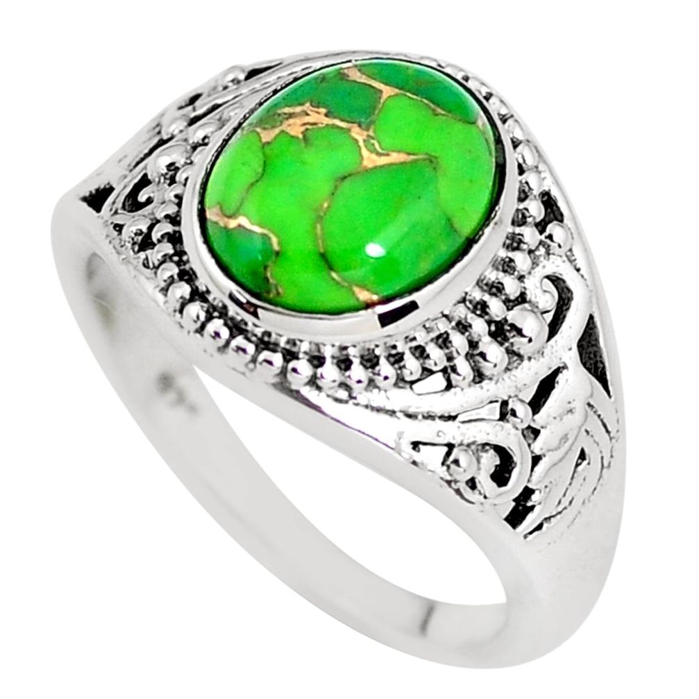 4.19cts green copper turquoise 925 silver solitaire ring jewelry size 7 p56053