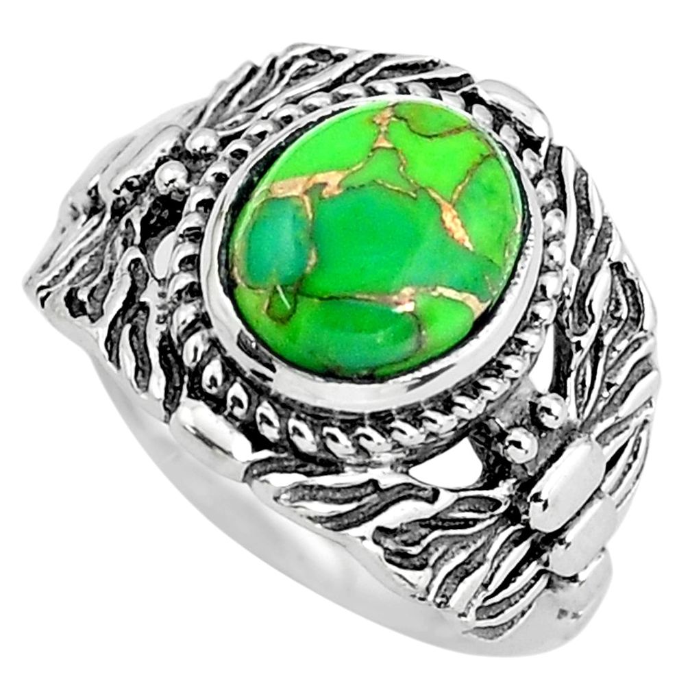 4.21cts green copper turquoise 925 silver solitaire ring jewelry size 7 p61202
