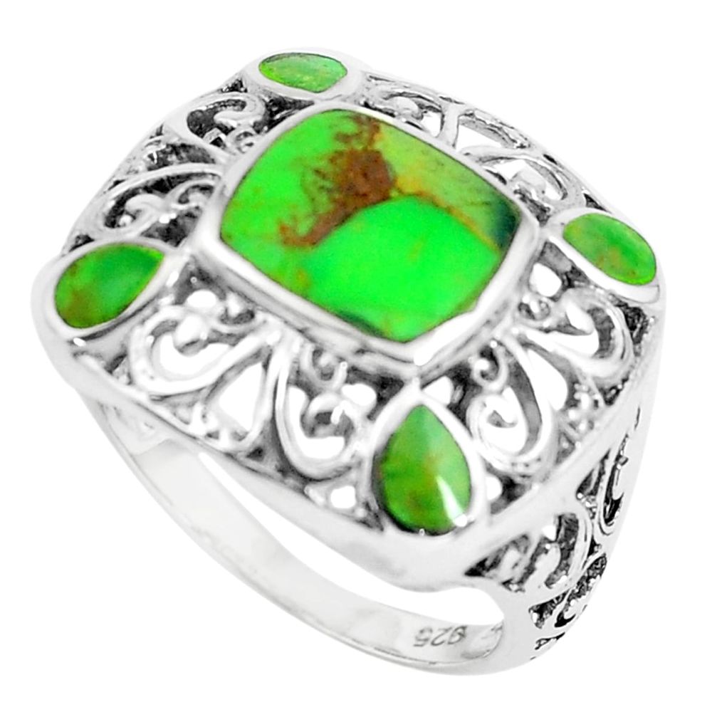 6.33cts green copper turquoise 925 sterling silver ring jewelry size 9 c1820