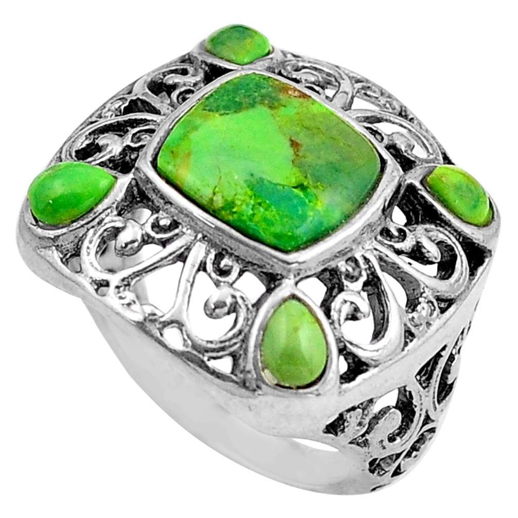 4.07cts green copper turquoise 925 sterling silver ring jewelry size 6.5 c4816