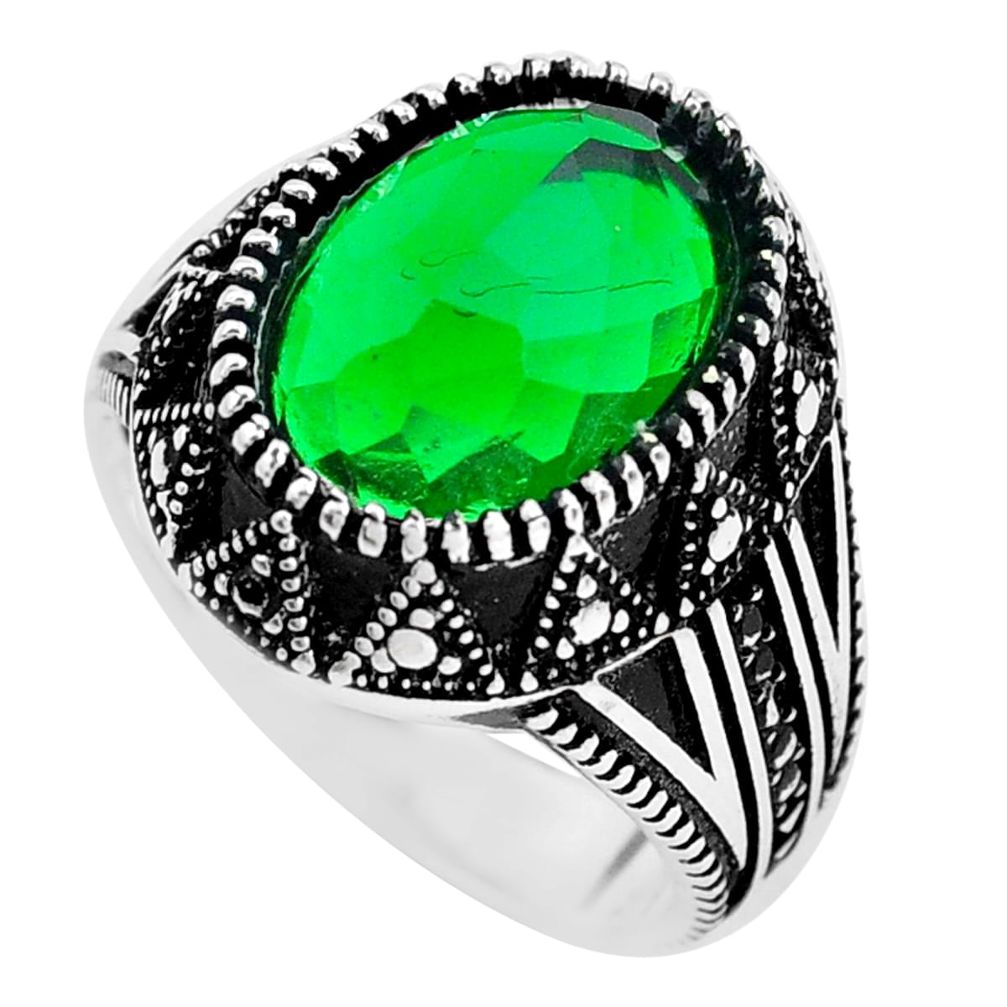 6.76cts green emerald (lab) 925 sterling silver mens ring jewelry size 9.5 c1055