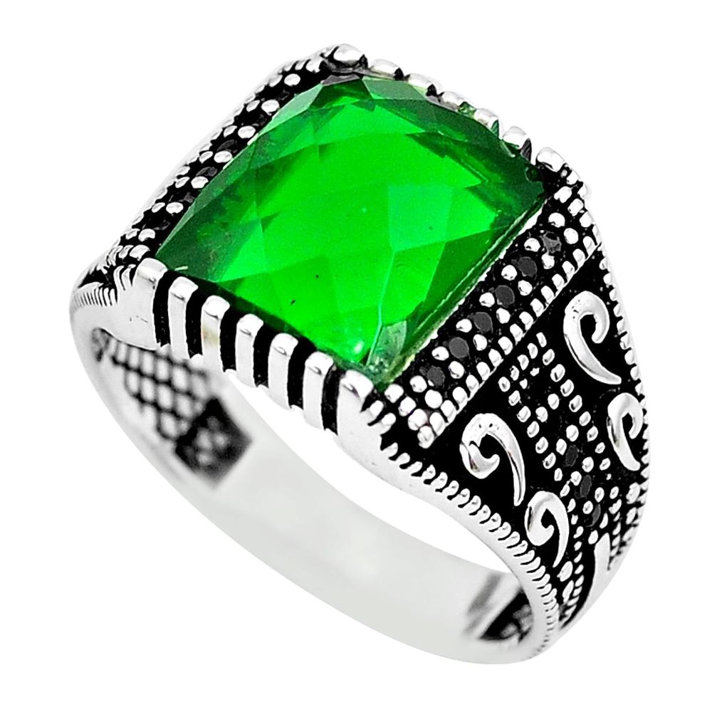 6.32cts green emerald (lab) topaz 925 sterling silver mens ring size 10 c1069