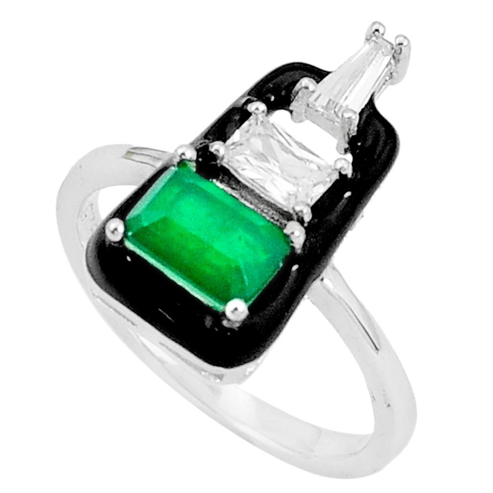 LAB 3.40cts green emerald (lab) topaz enamel 925 sterling silver ring size 8 c2605