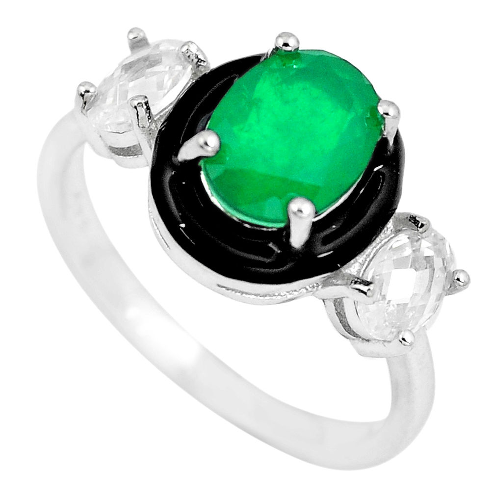 LAB 5.38cts green emerald (lab) topaz enamel 925 sterling silver ring size 5.5 c2607