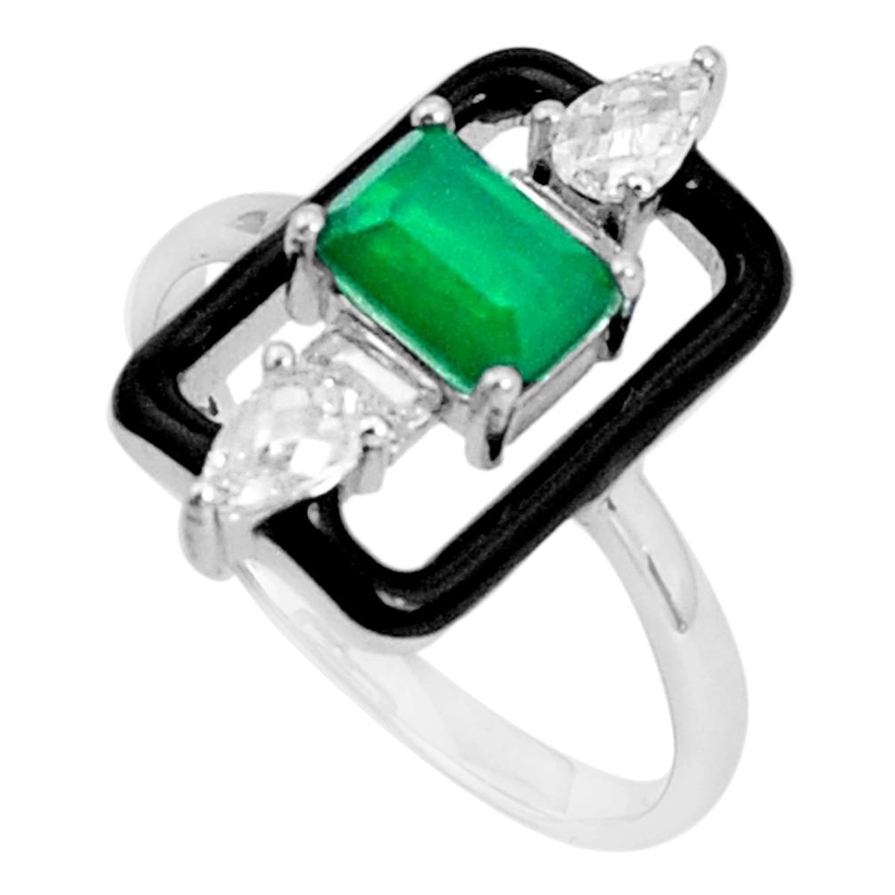 2.81cts green emerald (lab) topaz enamel 925 sterling silver ring size 7 c2621