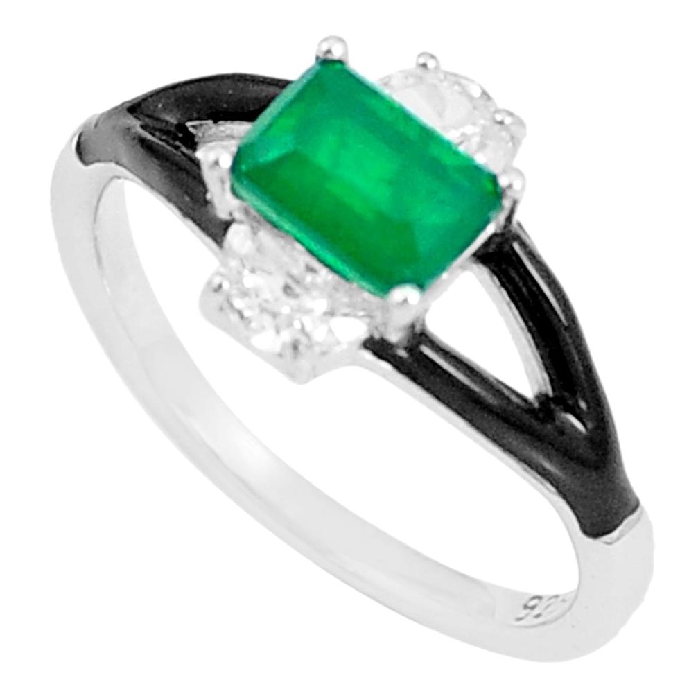 3.32cts green emerald (lab) topaz enamel 925 sterling silver ring size 8 c2636