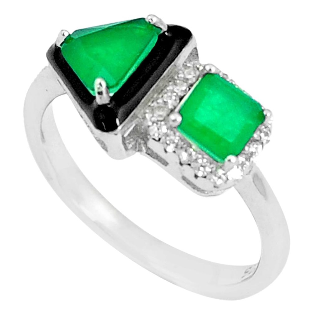 5.17cts green emerald (lab) topaz enamel 925 sterling silver ring size 8 c2638
