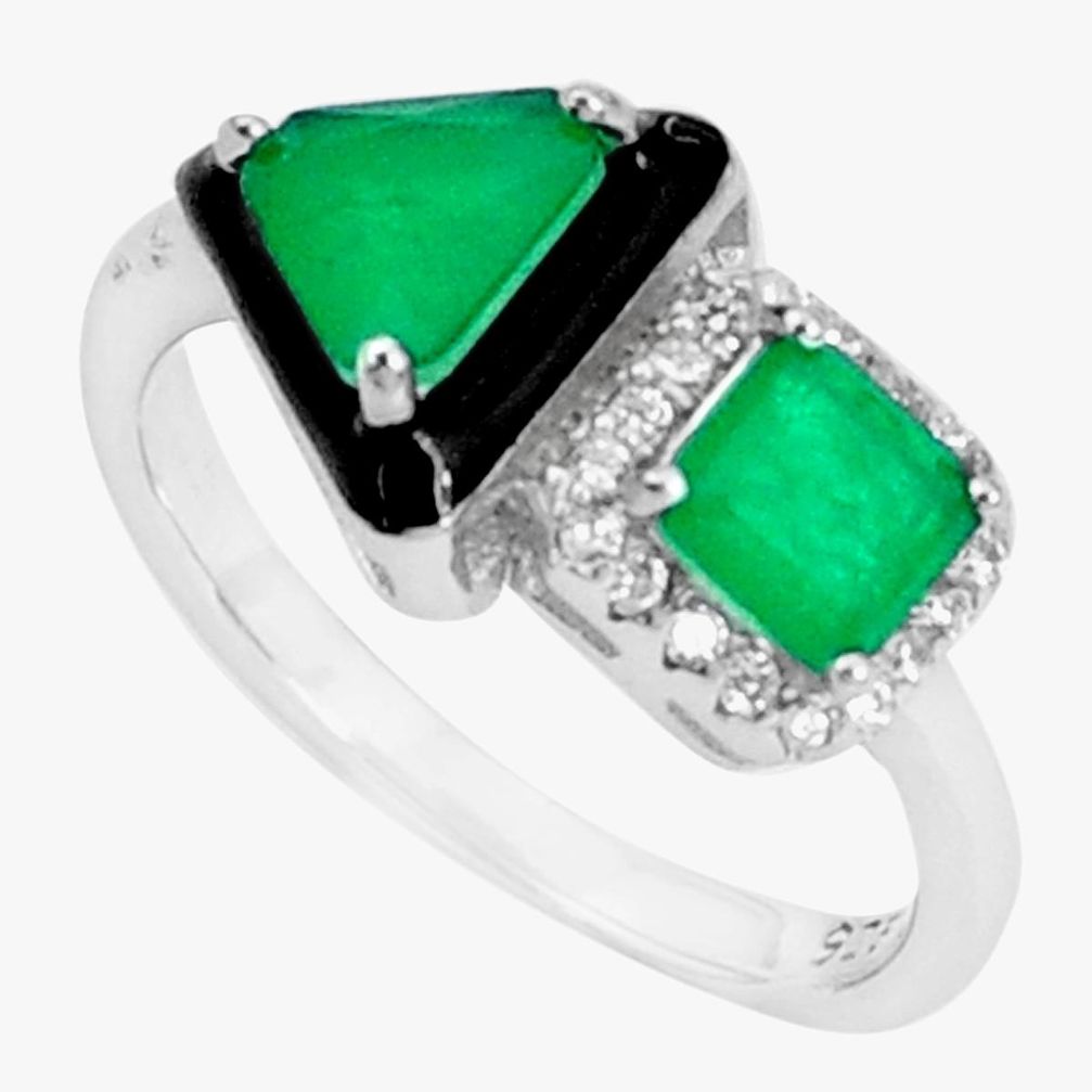 6.38cts green emerald (lab) topaz enamel 925 sterling silver ring size 7 c2651