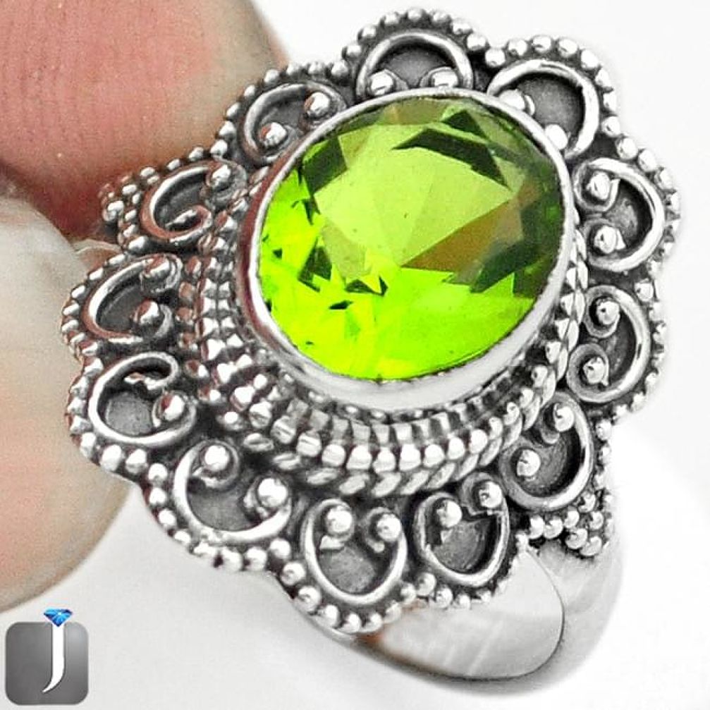 3.09cts GREEN PARROT QUARTZ 925 STERLING SILVER RING JEWELRY SIZE 8.5 F15161