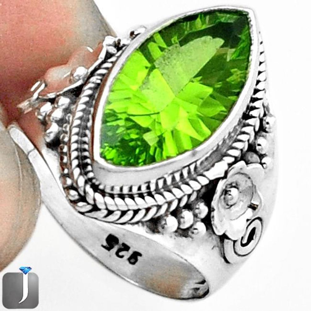 7.53cts GREEN PARROT QUARTZ 925 STERLING SILVER RING JEWELRY SIZE 7 F18829